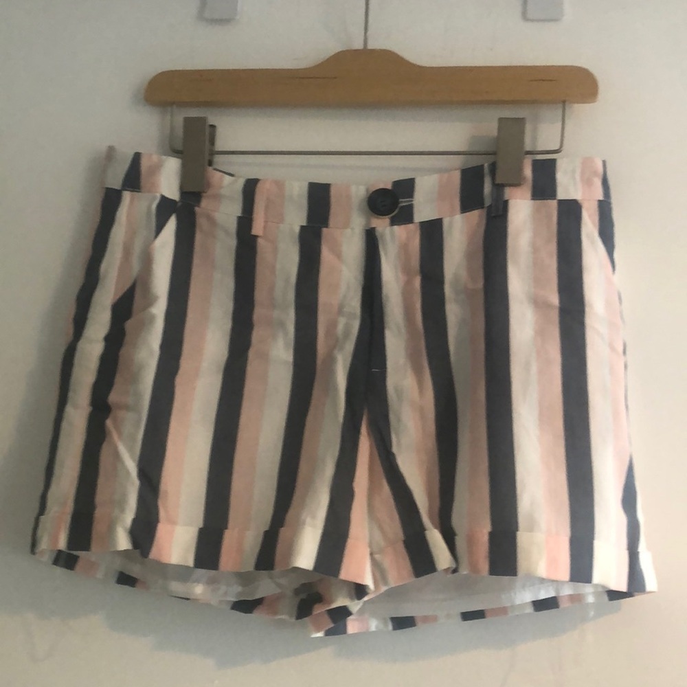 Pink, gray, and white striped shorts